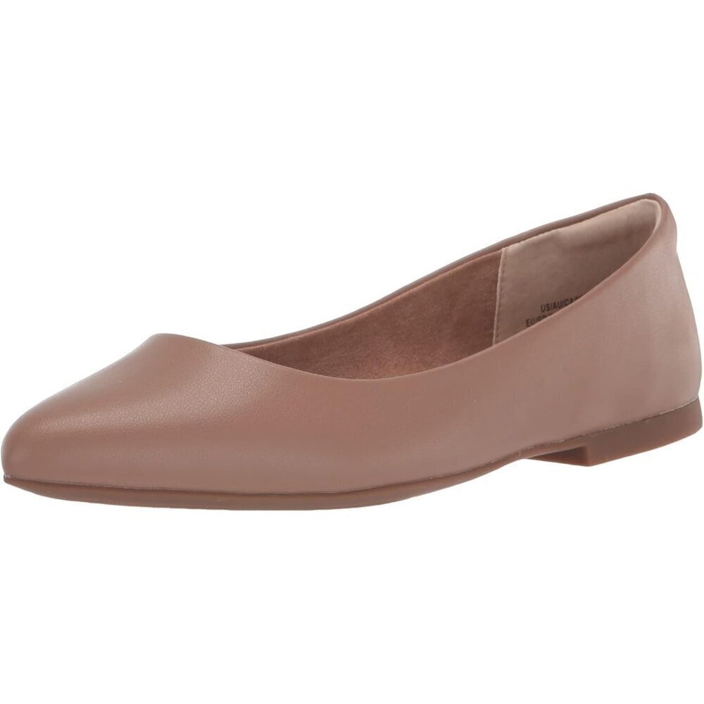 Womens Brown Faux Leather Closed Pointed-Toe Low Heel Slip On Ballet Flat Shoes